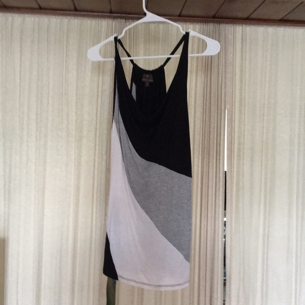 Black, white and gray Tank top. Adjustable halter.